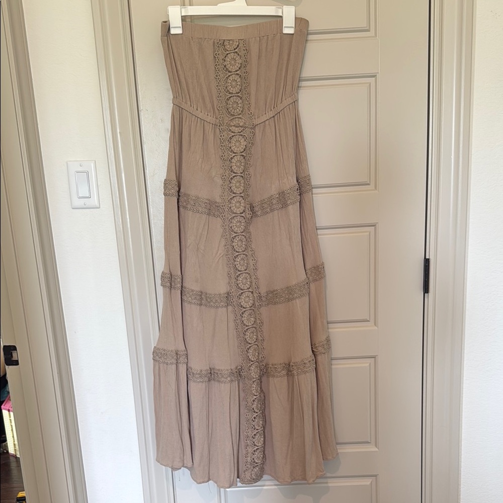 Boho Beige Strapless Maxi Dress